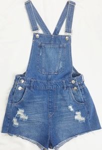 Women's Denim Distressed Bib Overall Shorts Size 4